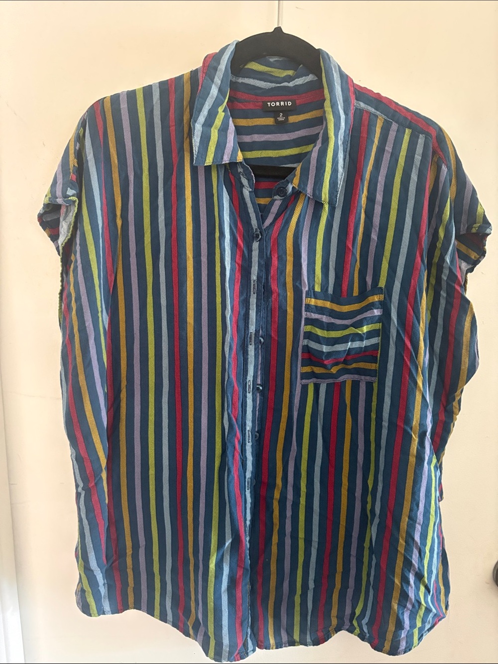 torrid Multicolor Vertical Stripe Short-Sleeve Button-Up Shirt